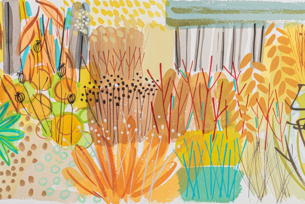 Golden Seedhead Border by Tessa Pearson, watercolour